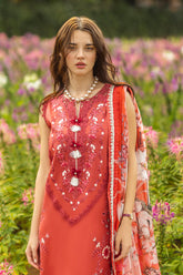Unstitched 3-PC Chikan Embroidered Lawn Hemline Secret Garden By Mushq | Dewdrop Garden